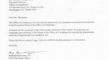 Cover Page Of The Office of the Architect of the Capitol: Comments Regarding Notice of Proposed Amendment to the Procedural Rules - October 7, 2003 PDF