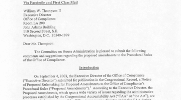 Cover Page Of The Committee on House Administration: Comments Received on Proposed Amendments to the Procedural Rules of the Office of Compliance - October 3, 2003 PDF