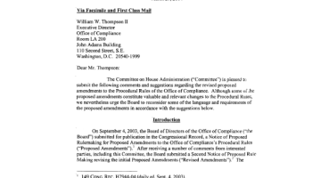 Cover Page Of The Committee on House Administration: Comments and suggestions regarding the revised proposed amendments to the Procedural Rules of the Office of Compliance - March 29, 2004 PDF