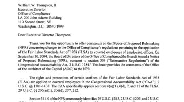 Cover Page Of The Office of the Architect of the Capitol: Comments Received on Proposed Rulemaking on Fair Labor Standards Act - November 1, 2004 PDF