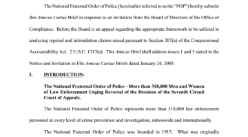 Cover Page Of The Amicus Curae Brief of the National Fraternal Order of Police - Re: January 24, 2005 Notice and Invitation to File Amicus Curae Briefs PDF