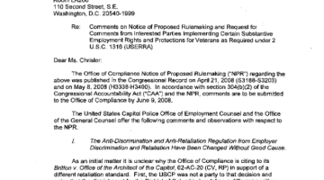 Cover Page Of The U.S. Capitol Police - Office of Employment Counsel: Comments on Notice of Proposed Rulemaking and Request for Comments from Interested Parties Implementing Certain Substantive Employment Rights and Protections for Veterans as Required Under 2 U.S.C. 1316 (USERRA) PDF
