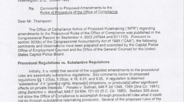 Cover Page Of The U.S. Capitol Police Board: Comment to Proposed Amendments to the Rules of Procedure of the Office of Compliance - October 20, 2003 PDF