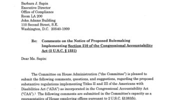 Cover Page Of The Committee on House Administration: Comments on the Notice of Proposed Rulemaking Implementing Section 210 of the Congressional Accountability Act (2 U.S.C. Section 1331) - October 9, 2014 PDF