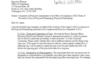 Cover Page Of The Office of the Architect of the Capitol: Comments on the Proposed Amendments to the Office of Compliance Rules of Procedure Notice of Proposed Rulemaking - October 9, 2014 PDF