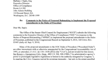 Cover Page Of The Senate Chief Counsel for Employment: Comments to the Notice of Proposed Rulemaking to Implement the Proposed Amendments to the Rules of Procedure - October 9, 2014 PDF