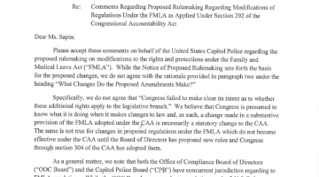 Cover Page Of The U.S. Capitol Police: Comments Regarding Proposed Rulemaking Regarding Modifications of Regulations Under the FMLA as Applied Under Section 202 of the CAA - November 16, 2015 PDF