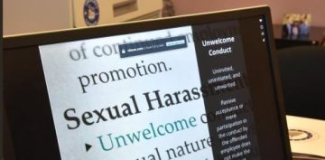 computer screen showing a sexual harassment training