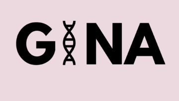 "GINA" written with a DNA strand as the "i"