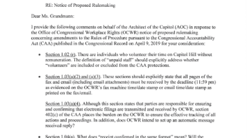 Cover Page Of The Office of the Architect of the Capitol: Response to OCWR Notice of Proposed Rulemaking - May 10, 2019 PDF