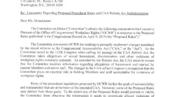 Cover Page Of The House Committee on Ethics: Comment Regarding Proposed Rules and CAA Reform Act Implementation - May 10, 2019 PDF