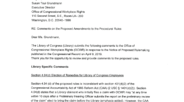 Cover Page Of The Library of Congress, Office of General Counsel: Comments on the Proposed Amendments to the Procedural Rules - May 10, 2019 PDF