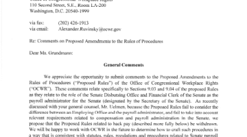 Cover Page Of The U.S. Senate Disbursing Office: Comments on Proposed Amendments to the Rules of Procedure - May 10, 2019 PDF