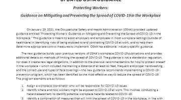 Cover Page Of The Updated OSHA Guidance - Protecting Workers: Guidance on Mitigating and Preventing the Spread of COVID-19 in the Workplace PDF