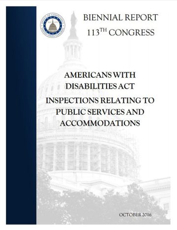 Cover Page of the Biennial Report on Americans with Disabilities Act Inspections Relating to Public Services and Accommodations - 113th Congress pdf