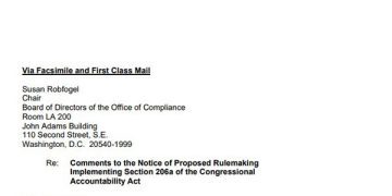 Featured Image of the Committee on House Administration: Comments to the Notice of Proposed Rulemaking Implementing Section 206a of the Congressional Accountability Act - March 17, 2005