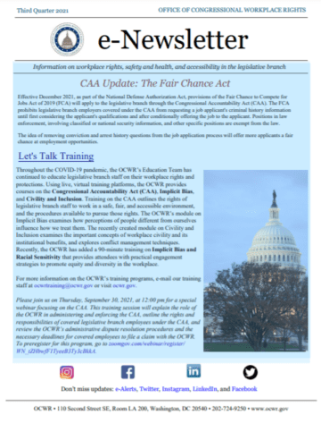 Cover Page of the e-Newsletter - Third Quarter 2021 - CAA: Update The Fair Chance Act pdf