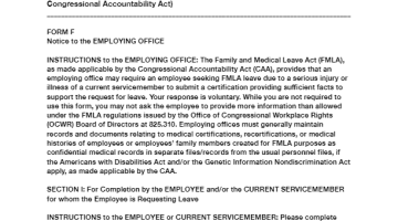 Cover Page Of The Form F - Certification for Serious Injury or Illness of a Current Servicemember – for Military Family Leave PDF