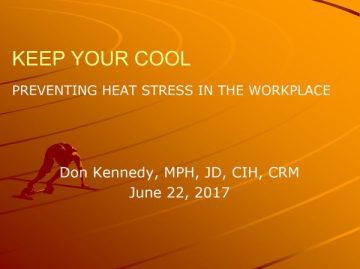 Cover Page of the Keep Your Cool - Preventing Heat Stress in the Workplace (Presentation June 22, 2017) pdf