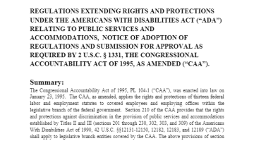 Cover Page of the Notice of Adoption of Regulations and Submission for Approval - 2016 - Regulations Extending Rights and Protections Under the Americans with Disability Act (“ADA”) Relating to Public Services and Accommodations pdf