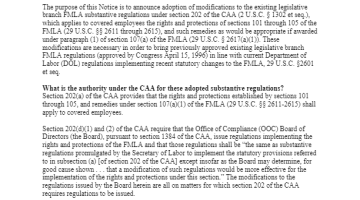 Cover page Notice of Adoption of Substantive Regulations Regarding the Family and Medical Leave Act of 1993, as Applied in the Congressional Accountability Act of 1995 - June 22, 2016 pdf