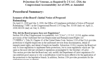 Cover page Notice of Adoption of Substantive Regulations, and Submission for Congressional Approval - Adoption of the Office of Compliance Regulations Implementing Certain Substantive Employment Rights and Protections for Veterans, as Required by 2 U.S.C. 1316, the Congressional Accountability Act of 1995, as Amended - Final Notice pdf