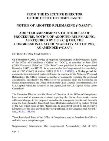 Cover of the Notice of Adopted Rulemaking - Adopted Amendments to the Rules of Procedure pdf