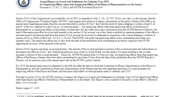 Cover Page of the PDF Annual Report on Award and Settlements for Calendar Year 2019 for Employing Offices other than Employing Offices of the House of Representatives or the Senate-pdf