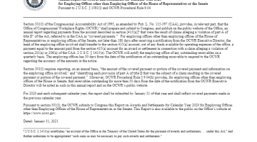 Cover Page of the PDF Annual Report on Awards and Settlements for Calendar Year 2020 for Employing Offices other than Employing Offices of the House of Representatives or Senate-pdf