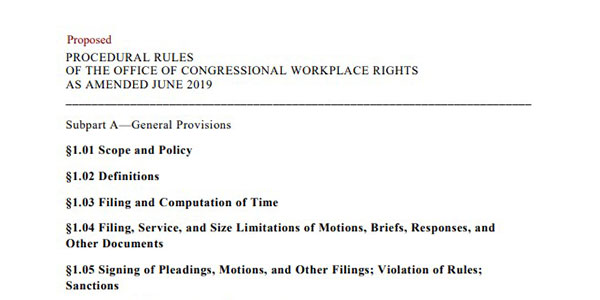 Featured Image Of The Outline of Proposed Procedural Rules of the Office of Congressional Workplace Rights - June 2019