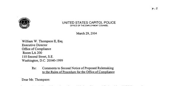 Featured Image Of The U.S. Capitol Police: Comments To The Second Notice Of Proposed Rulemaking To The Rules Of Procedure For The Office Of Compliance - 20040329 PDF