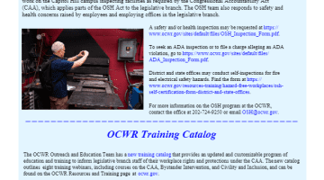 Cover Page of the PDF e-Newsletter - Second Quarter 2021 - OCWR Inspections on Campus | OCWR Training Catalog pdf