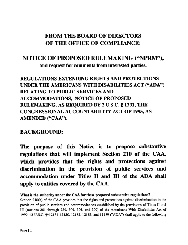 Notice of Proposed Rulemaking - 2014 - Regulations extending rights and protections under the ADA relating to public services and accommodations