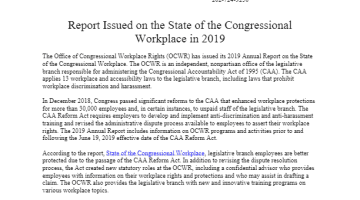 Report Issued on the State of the Congressional Workplace in 2019