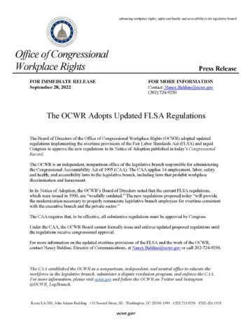 press release on FLSA adopted regulations