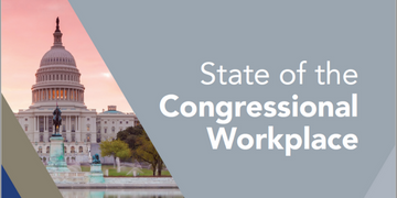 featured image for the 2021 annual report - "state of the congressional workplace: text with an image of the Capitol