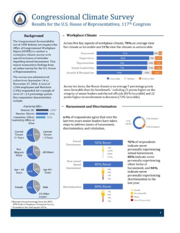 Cover page of survey results with text and charts