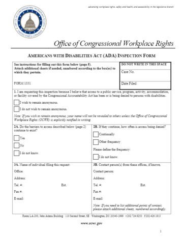 Cover Page of the Request for ADA Inspection - Form 1331