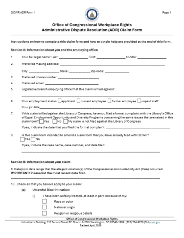 First page of a form