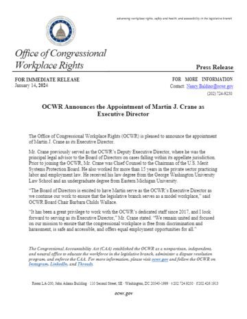 Press release on OCWR letterhead