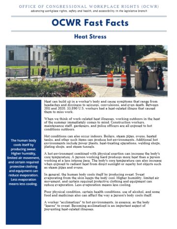First page of a document titled "OCWR Fast Facts Heat Stress"