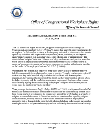 First page of a typed document titled Religious Accommodations Under Title VII