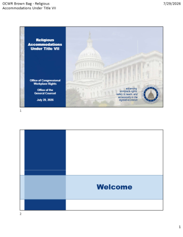 First page of a slideshow presentation titled Religious Accommodations Under Title VII