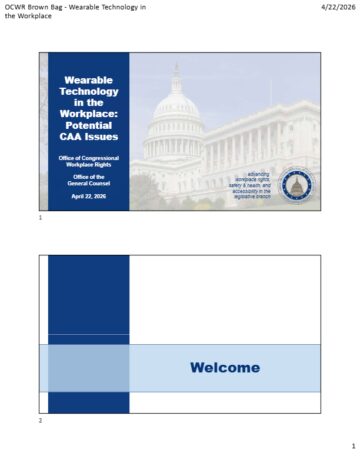 First page of a slideshow presentation titled Wearable Technology in the Workplace