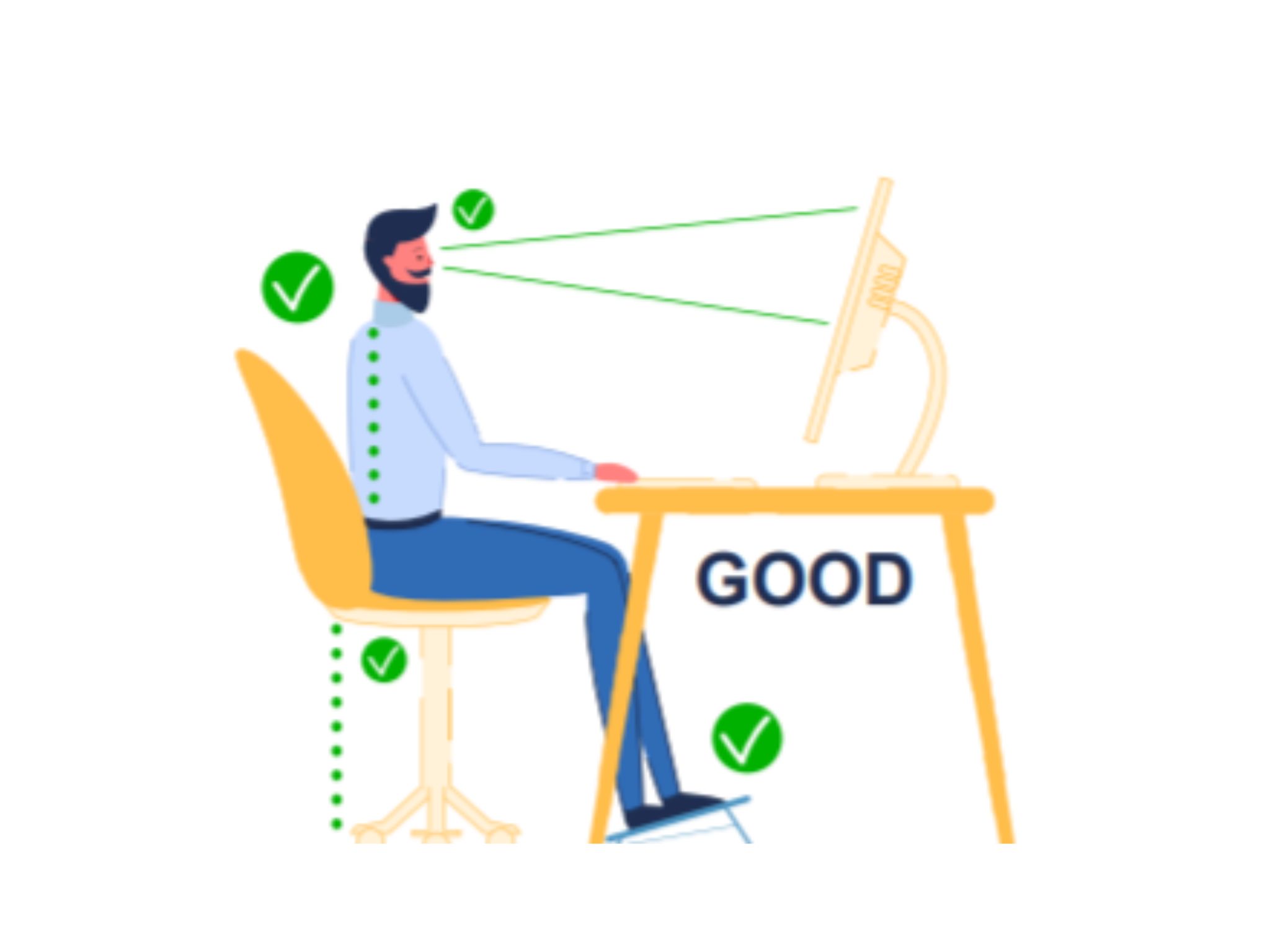 illustration of how to sit properly in front of a computer